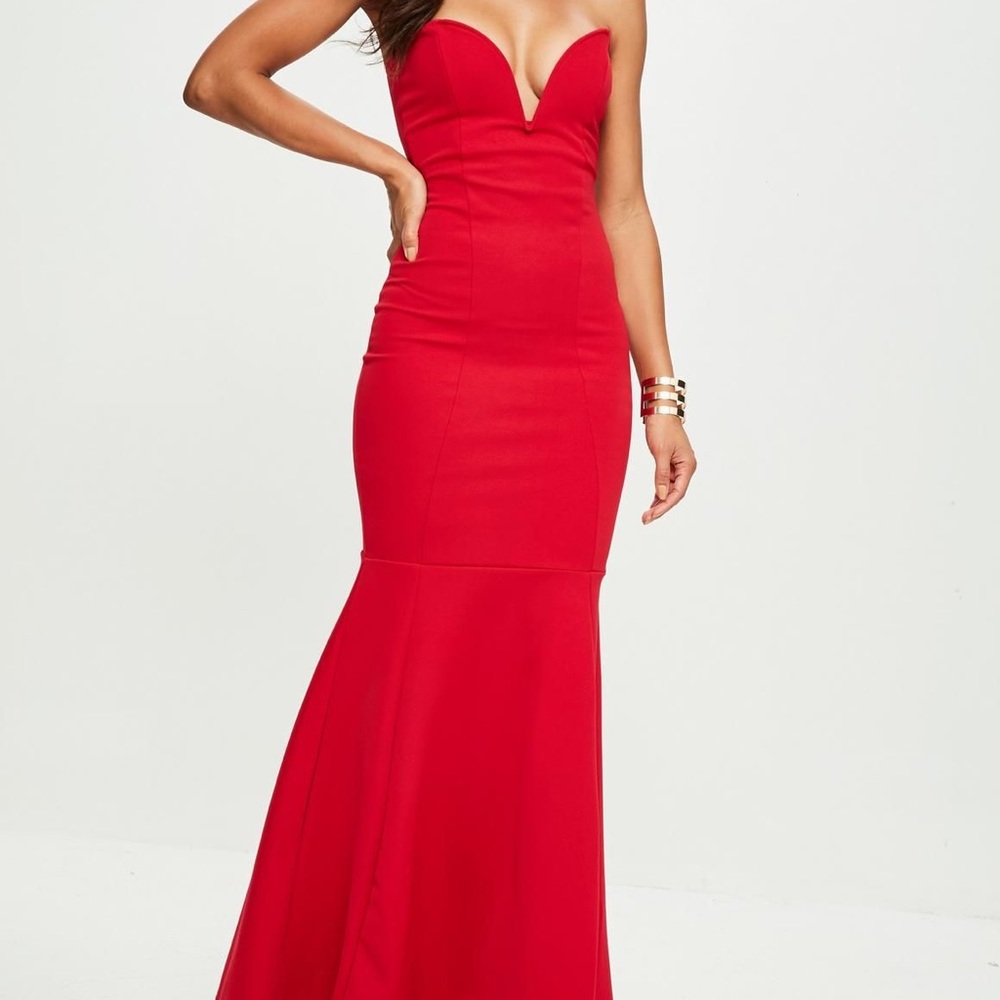 NWOT- Missguided Red Bandeau Maxi Dress